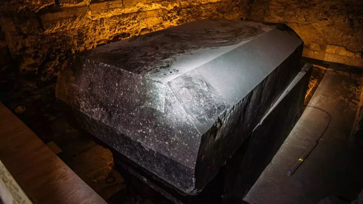 A mysterious black sarcophagus has been opened