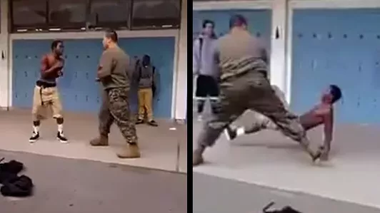 An Impressive Fight Between A Soldier And A Very Aggressive Young Man.