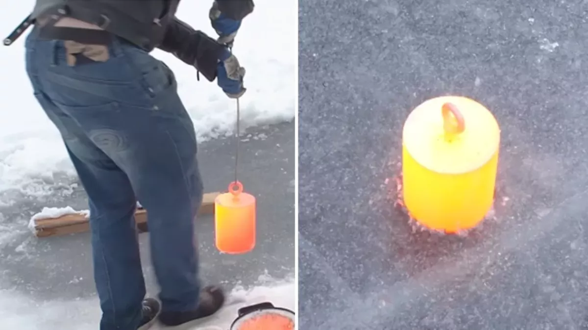 What happens when placing a molten weight on a frozen lake?