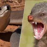 A mangoose goes toe to tail with a black mamba in the wild