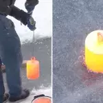What happens when placing a molten weight on a frozen lake?