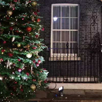 British Prime Minister Boris Johnson delivers a speech to business leaders at a Christmas market outside 10 Downing Street in London, Britain, 1 December