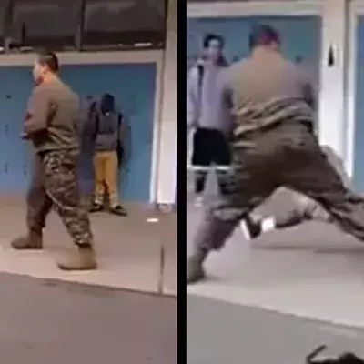 An Impressive Fight Between A Soldier And A Very Aggressive Young Man.