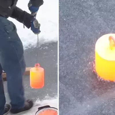 What happens when placing a molten weight on a frozen lake?