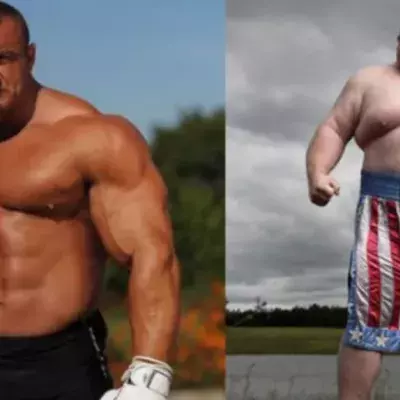 Watch what happened when the strongest man in the world faced off against the largest boxer!