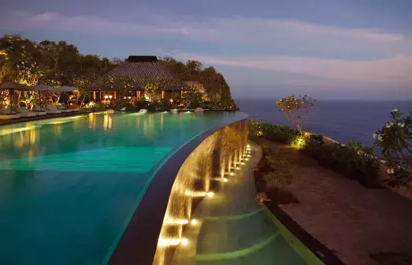 Bulgari Resort Bali. This amazing pool is located in Indonesia and overlooks the ocean and hillside!